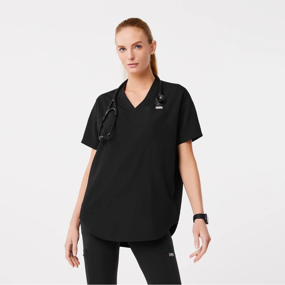 FIGS Black Halle Shortsleeve V-Neck Tunic Scrub Top